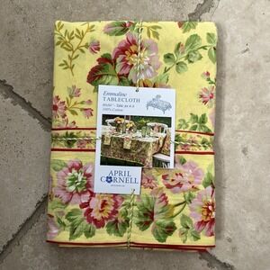 NEW April Cornell Yellow Floral Print Emmaline 60x84 Tablecloth (Table - 6 to 8)